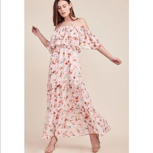 BB Dakota RSVP Cold Shoulder Maxi Dress Pink Floral
